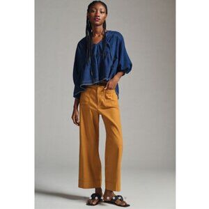NWT-Anthropologie The Colette Wide-Leg Cropped Pant - Gold - 32